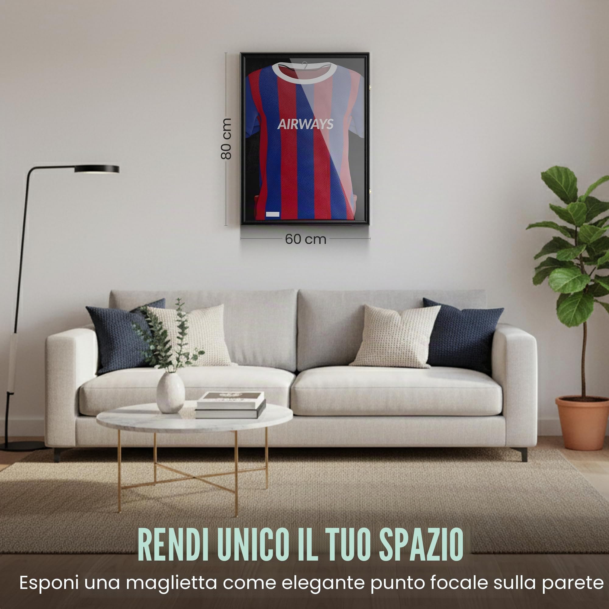 Avalo Cornice per cornice da 80 x 60 cm nero - Cornice profonda per foto - Adatta per maglietta da calcio incorniciata - Pieghevole