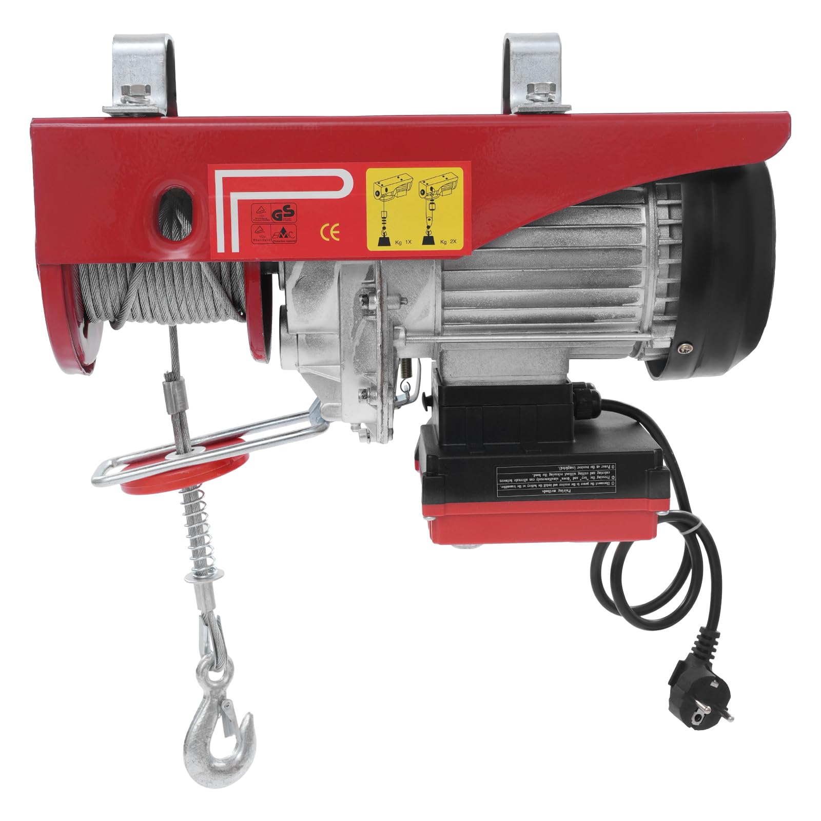 Elektrische Seilwinde 800kg Seilzug Motorwinde 1450W Seilhebezug Hebezug 10m/min Flaschenzug Kettenzug mit 2 Hosenträger und Drahtlose Fernbedienung