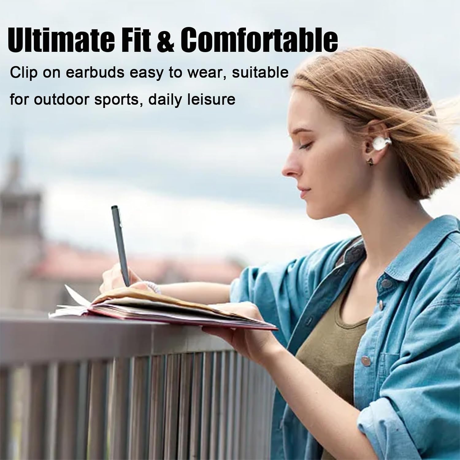 Open Ear Clip Earbuds Clip On Earbuds Running Earbuds 5.3 Bluetooth Headphones Earbuds Sport Headphones Wireless Bluetooth Open Earbuds Sport Headphones Wireless Bluetooth 56 Hours Playtime Blue