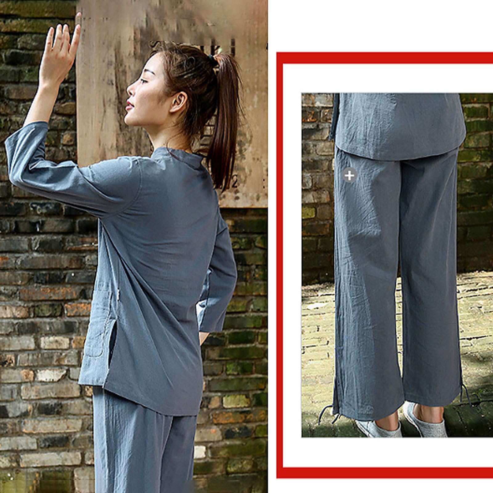 Wing Chun Taichi Uniform,Tangzhuang Training Uniform,Wushu Frühling Herbst Freizeit Kleidung,Hanfu Kampfsport Hemd,Unisex,Langärmelig,Atmungsaktiv,für Meditation und Qigong