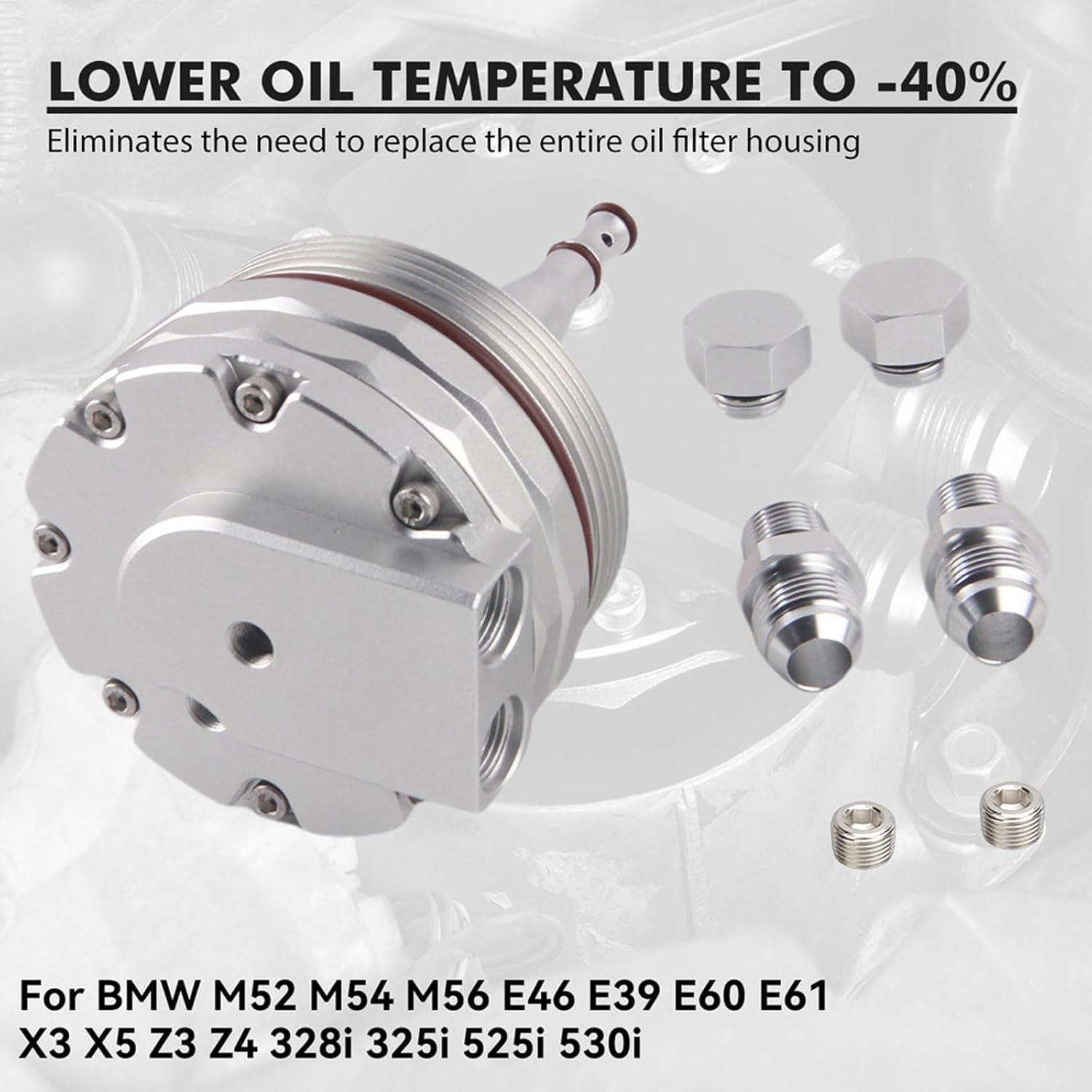 11421744000 AN10 Oil Cooler Filter Lid Cover Cap w/ 1/8" NPT Ports For BMW M52 M54 M56 E46 E39 E60 Replace 11421744000 11421741000, External Oil Cooler Fitting Upgrade (Silver)