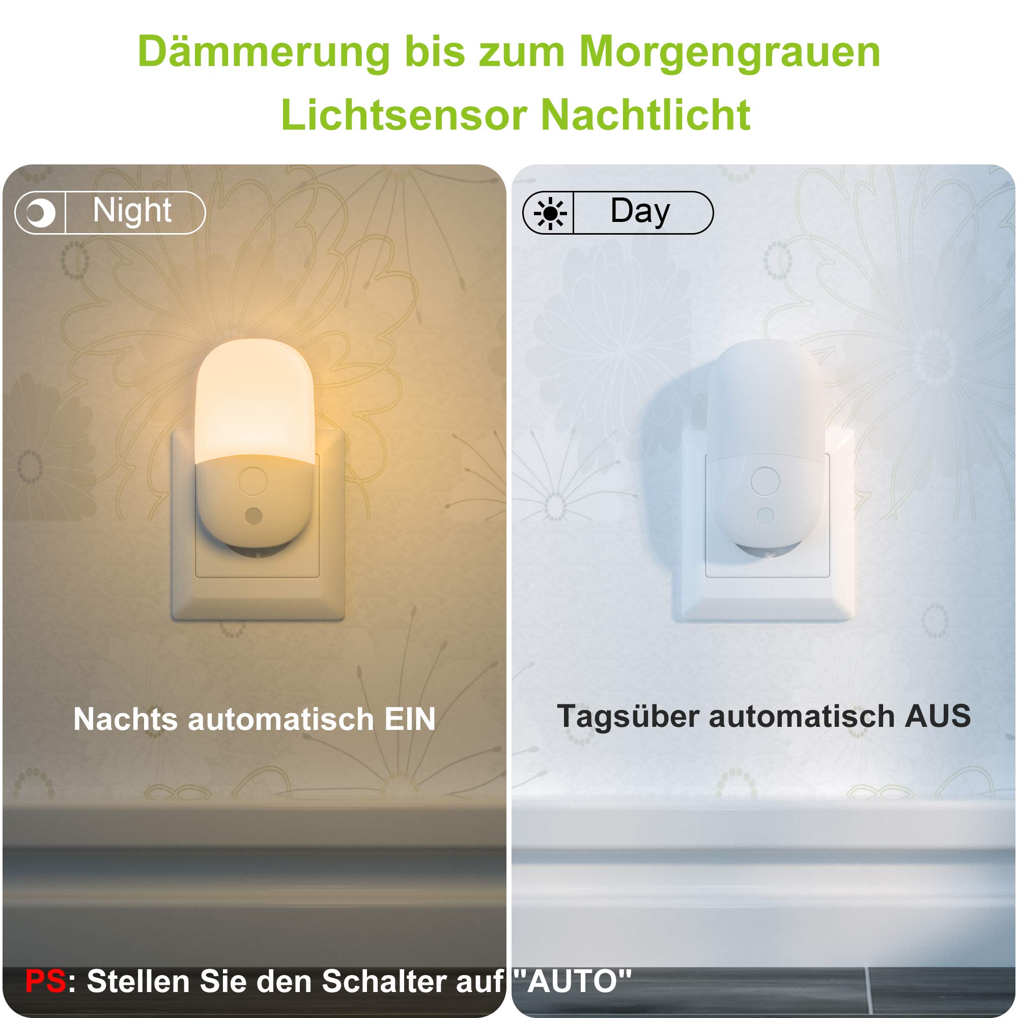 LED Wand Nacht Licht Kinder Zimmer Mädchen Stecker SENSOR Tages-Licht