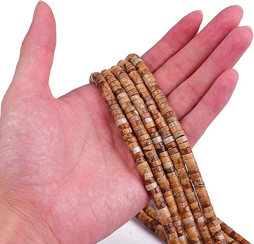 Miniatura 79 de Cuentas espaciadoras de jaspe marrón natural, cuentas sueltas de disco Rondelle, cuentas sueltas para hacer joyas, 0.157 in x 0.079 in, 15.0 in