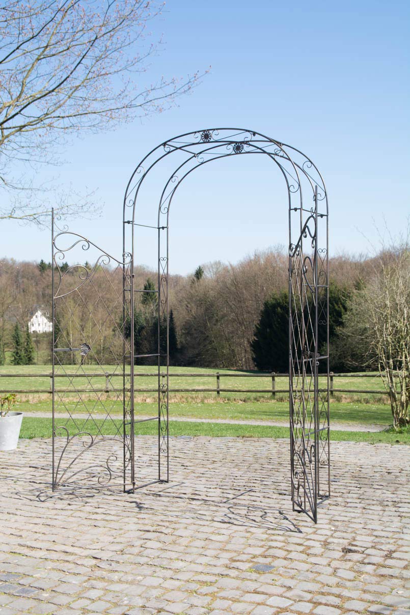 CLP Eisen Rosenbogen Melissa Mit Tor/Tür I Rankbogen Im Landhaus-Stil I Doppeltor Höhe 150 cm I Maße gesamt: B 120 cm, H 220 cm, T 40 cm, Farbe:Bronze