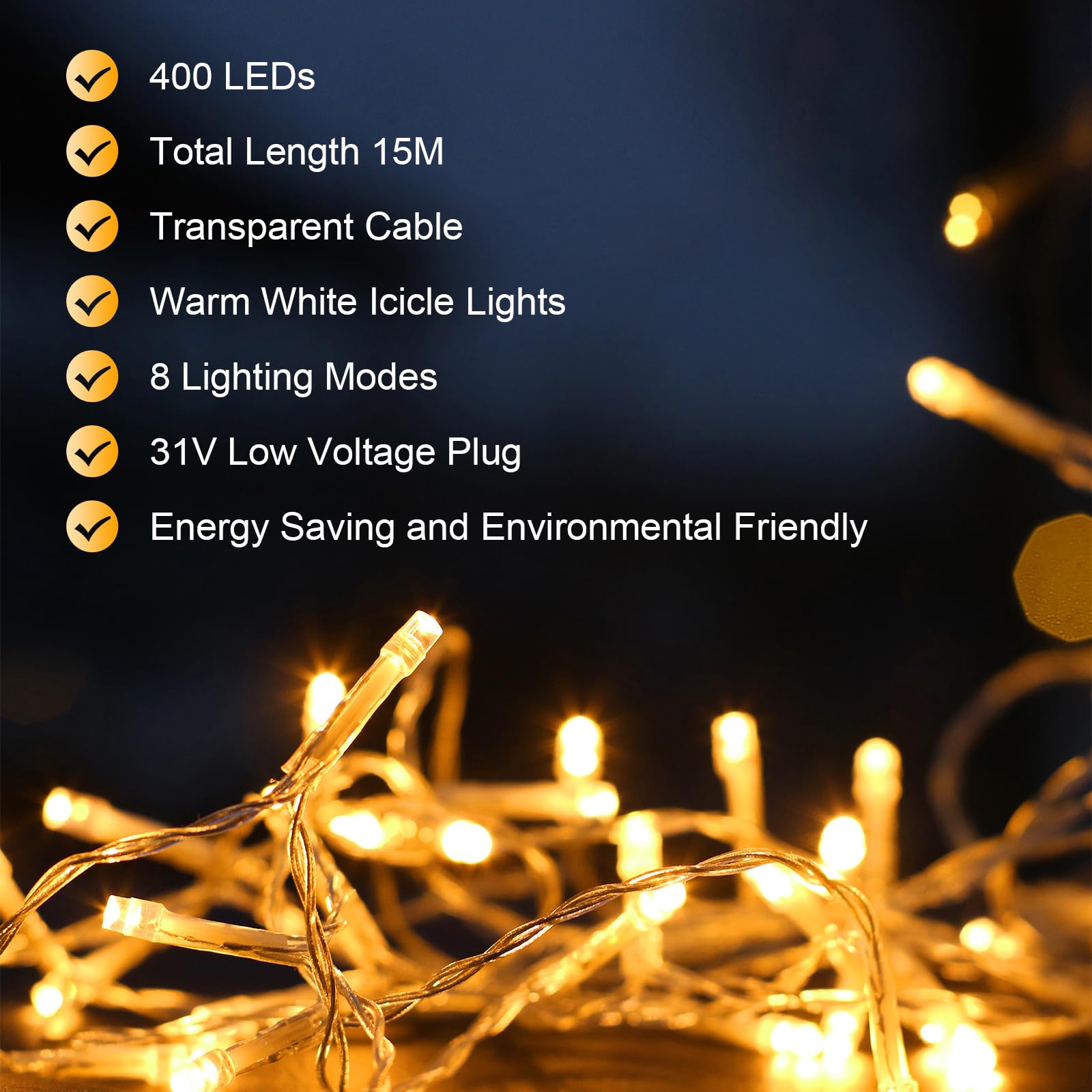 AGOTD - Catena luminosa effetto ghiaccio per esterni elettrica, tenda luminosa 400 LED, illuminazione natalizia per esterni, con timer, 8 modalità, funzione memoria per Natale, camera da letto, feste