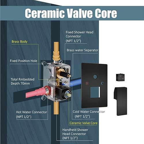 Miniatura 60 de Aolemi Sistema de ducha tipo lluvia de 12 pulgadas, cabezal de ducha cepillado Nikcel Combo Set con ducha de mano válvula de montaje en pared grifo