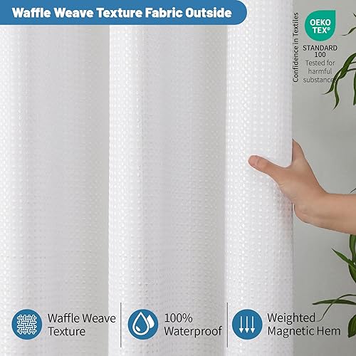Miniatura 8 de Cortina de ducha o forro de tela impermeable 2 en 1, tejido de gofre, TPU transpirable y juego de cortina de ducha lavable, 72 pulgadas de ancho x
