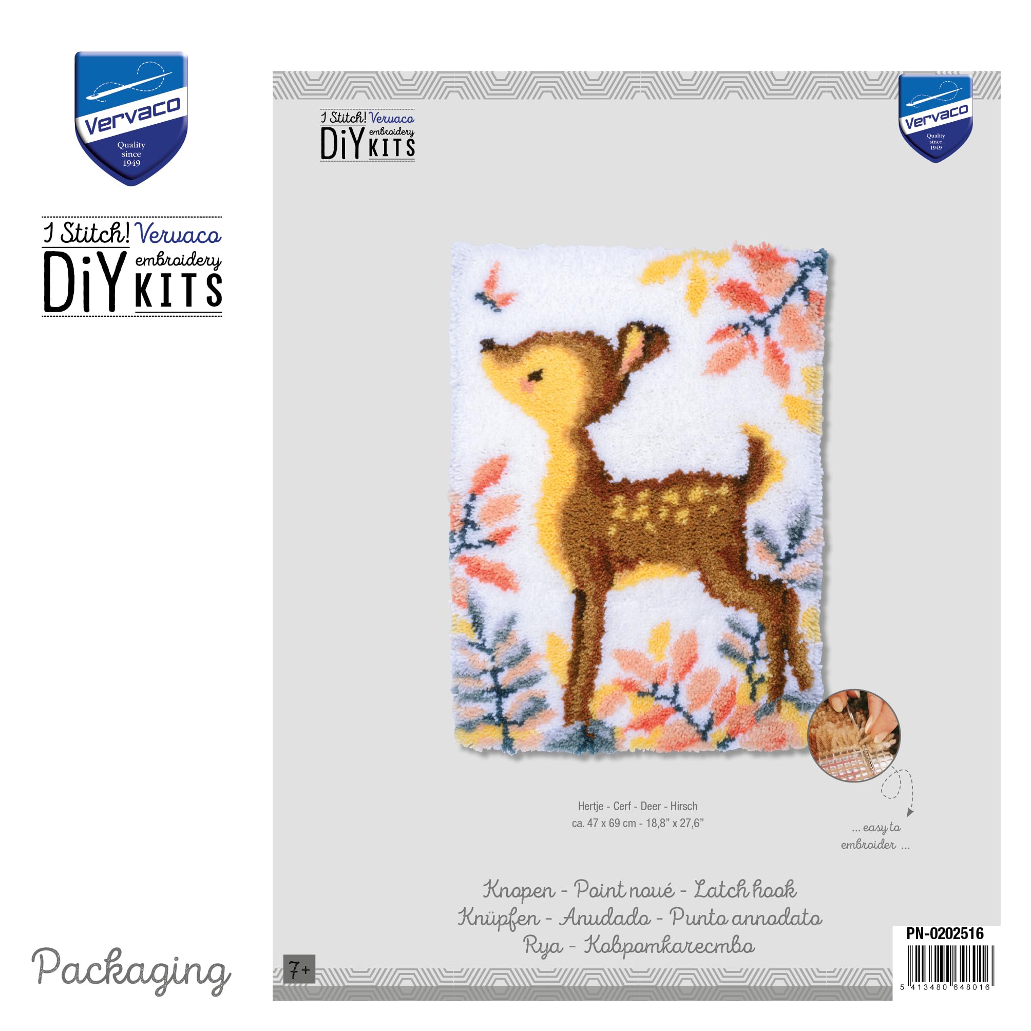 Vervaco Kit Tapis Point Noué Á Faire CERF Broderie Debutant DIY Latch Hook Kit Complet Decoration Maison Manuelle Loisir Créatif ca. 47 x 69 cm Embroidery