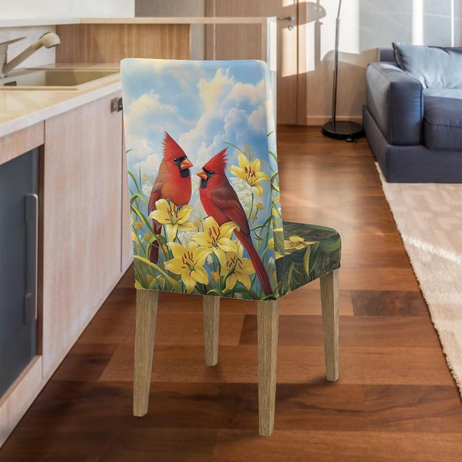 Cardinal Lily Print Dining Chair Slipcover Parsons Chair Furniture Protector Stretch Chair Covers for Dining Room, Restaurant, Kitchen, Party, Set of 6