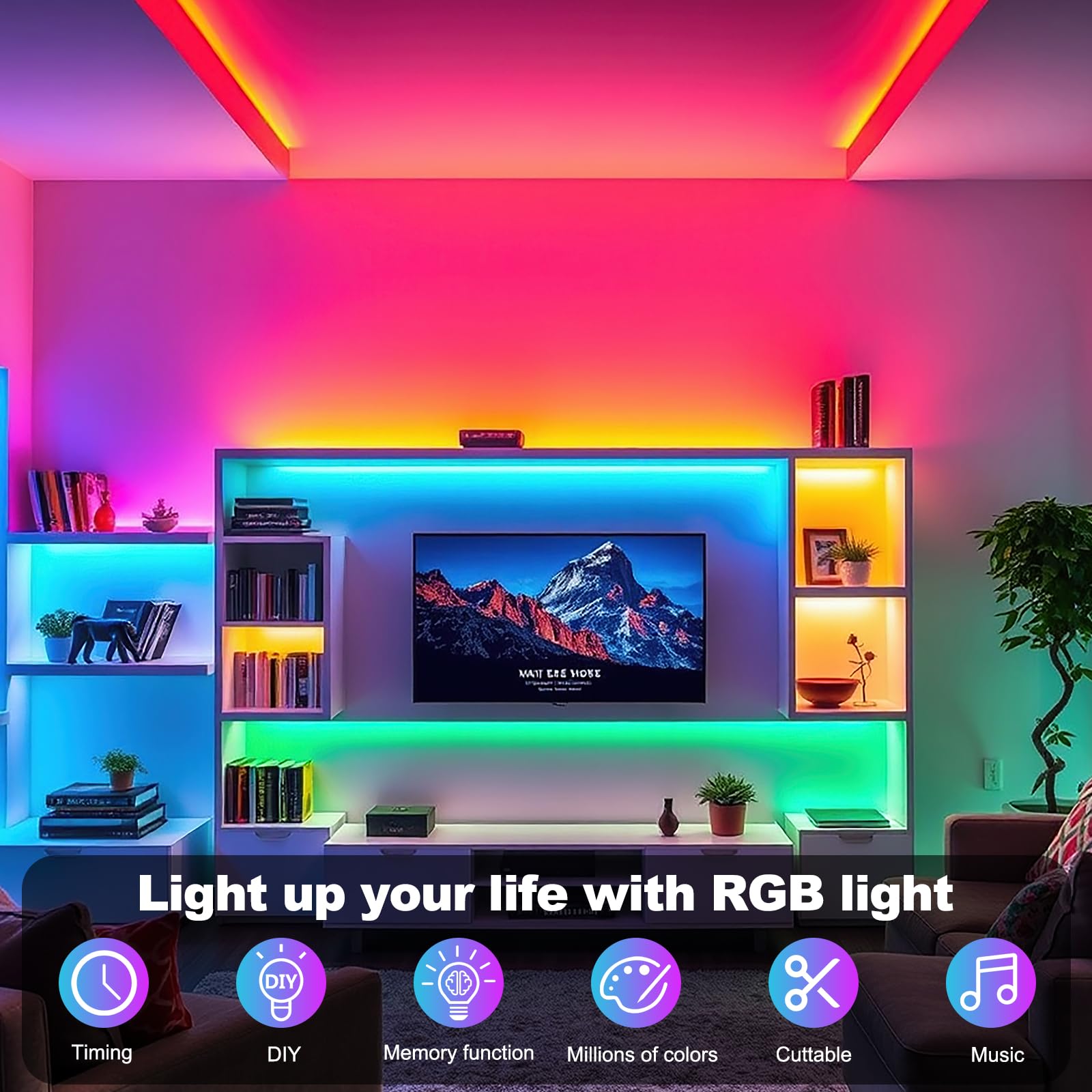 Striscia LED Striscia LED COB 5m, Nastro LED con Telecomando e App e Sincronizzazione Musica, Striscia LED Dimmerabile Autoadesiva 24V, Illuminazione TV LED 36W Molto Luminosa per Cucina, Soggiorno