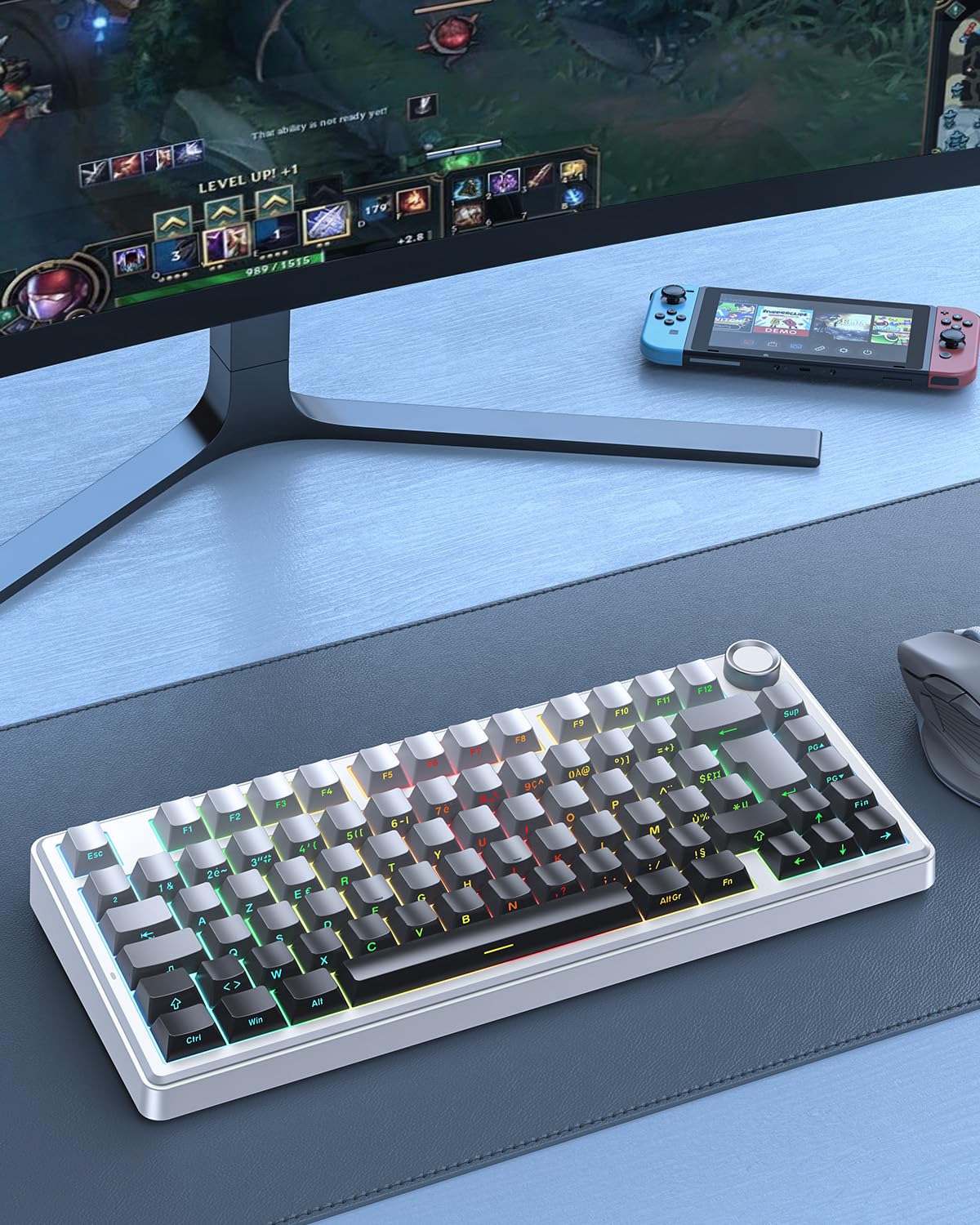 OMOTON Capuchons de Touches en Français, Cherry Profil 127 Touches PBT avec extracteur de Touches, Gravur Latéral pour MX Switch 61/68/84/87/96/108 ANSI/ISO Layout claviers mécaniques - Dégradé Gris