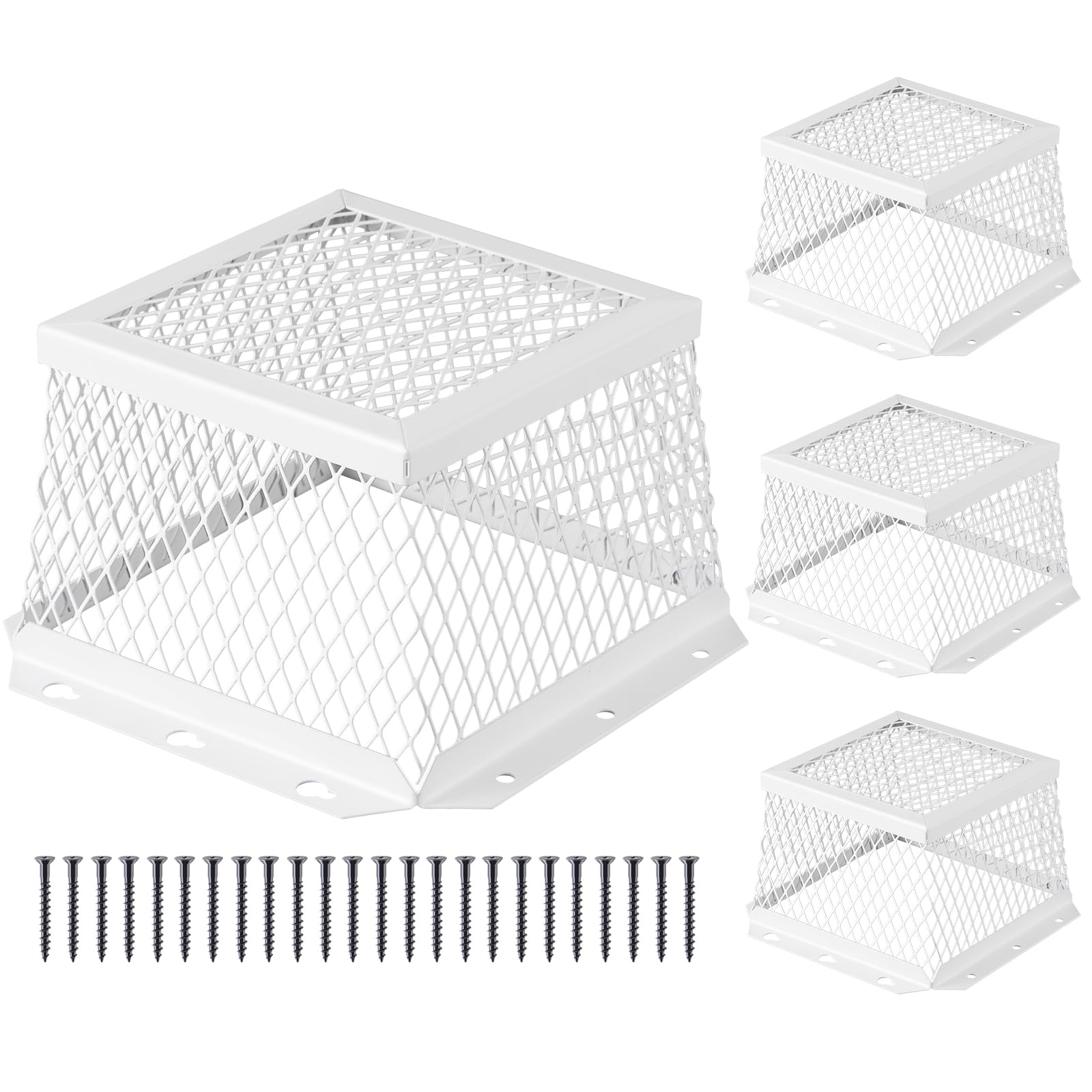 Pasimy 4 Pcs 7" L X 7" W X 5" H 3/8 Stainless Steel Vent Guard, White