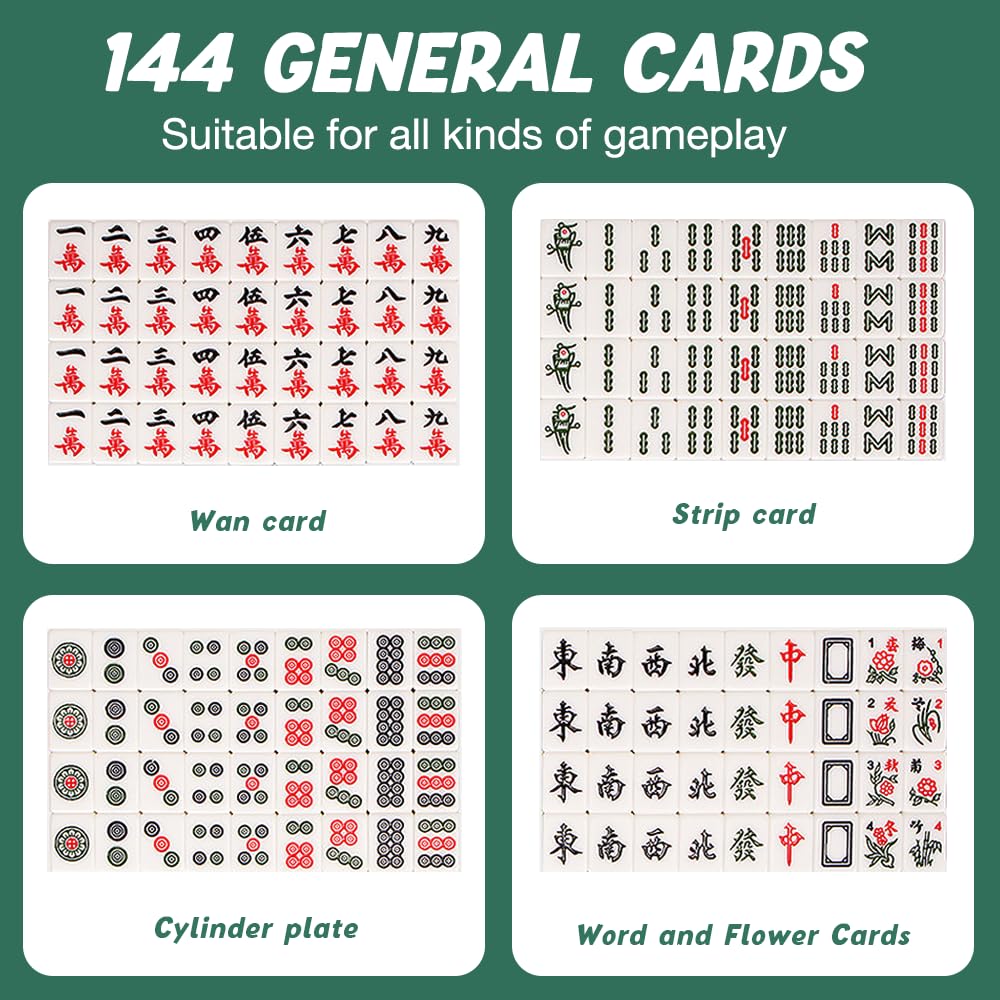 Mini Mahjong, przenośny zestaw mahjonga z 144 płytkami, tradycyjny chiński mah-jong, zestaw Mah-Jong dla rodziny, podróży i stołu