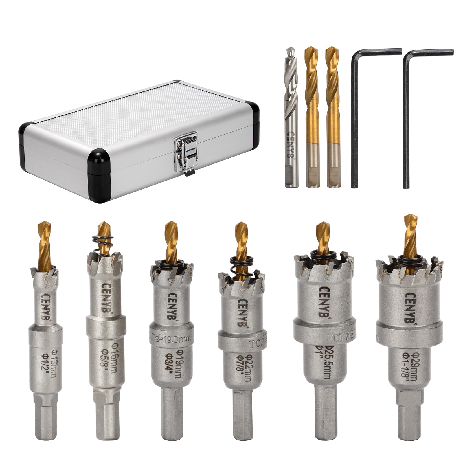 2-1/8" (54mm) Tungsten Carbide Tipped Hole Saw with 2Pcs Titanium-Plated Pilot Drill Bits for Metal, Steel, Iron, Wood, Plastic — view 97