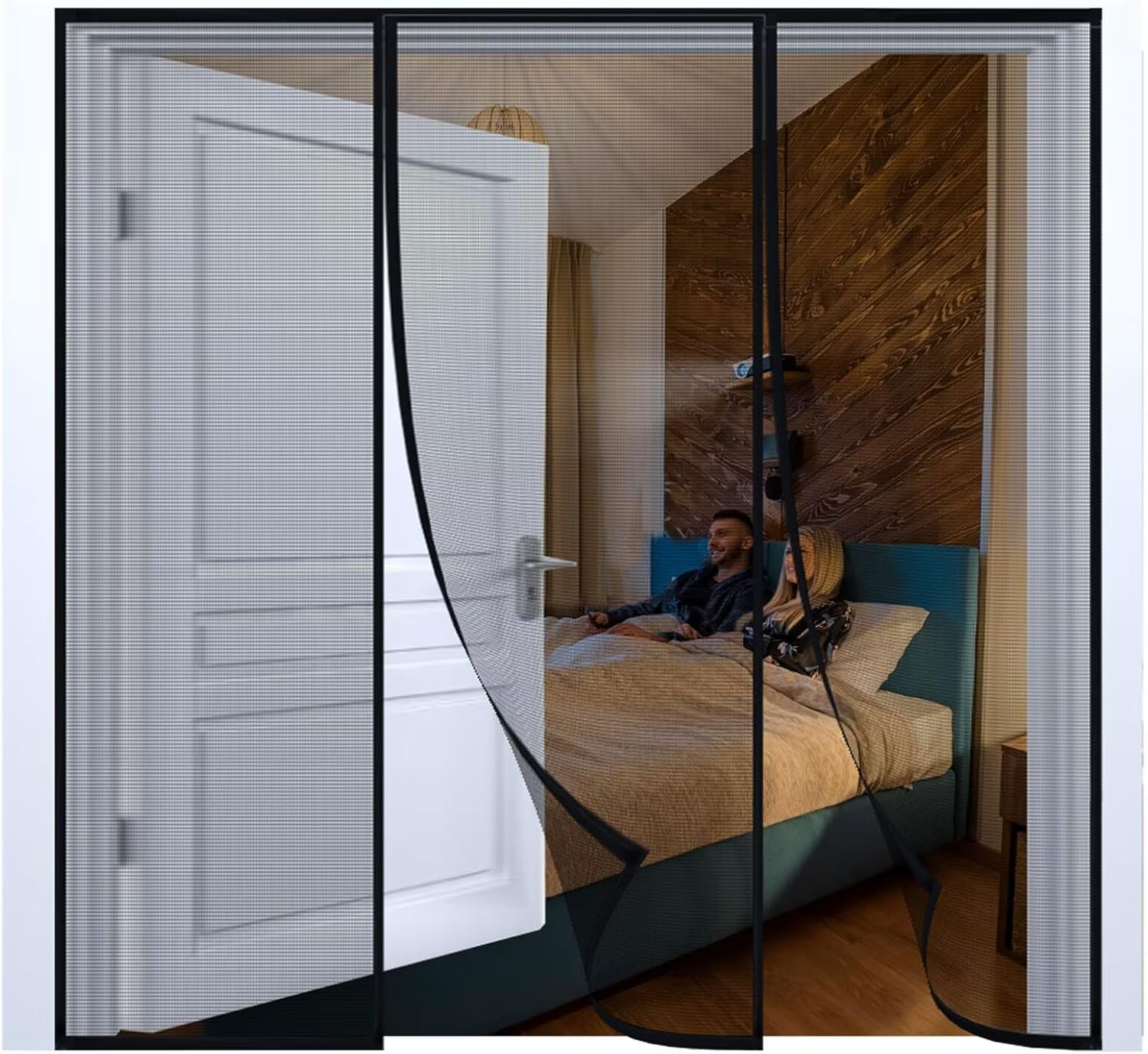 Door mesh Screen with Magnet for Inside W115xH225cm(45x89in) Black Strengthened Fiberglass Mesh for Patio Sliding Door Fit Doors