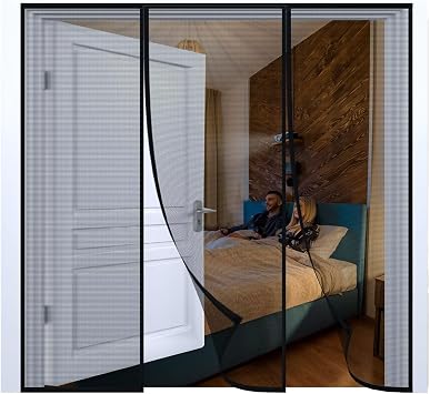 Magnetic Screen Door for Sliding Door,W125xH240cm49x94in Black Reinforced Polyester Double Door Screen Curtain for Sliding Door French Door