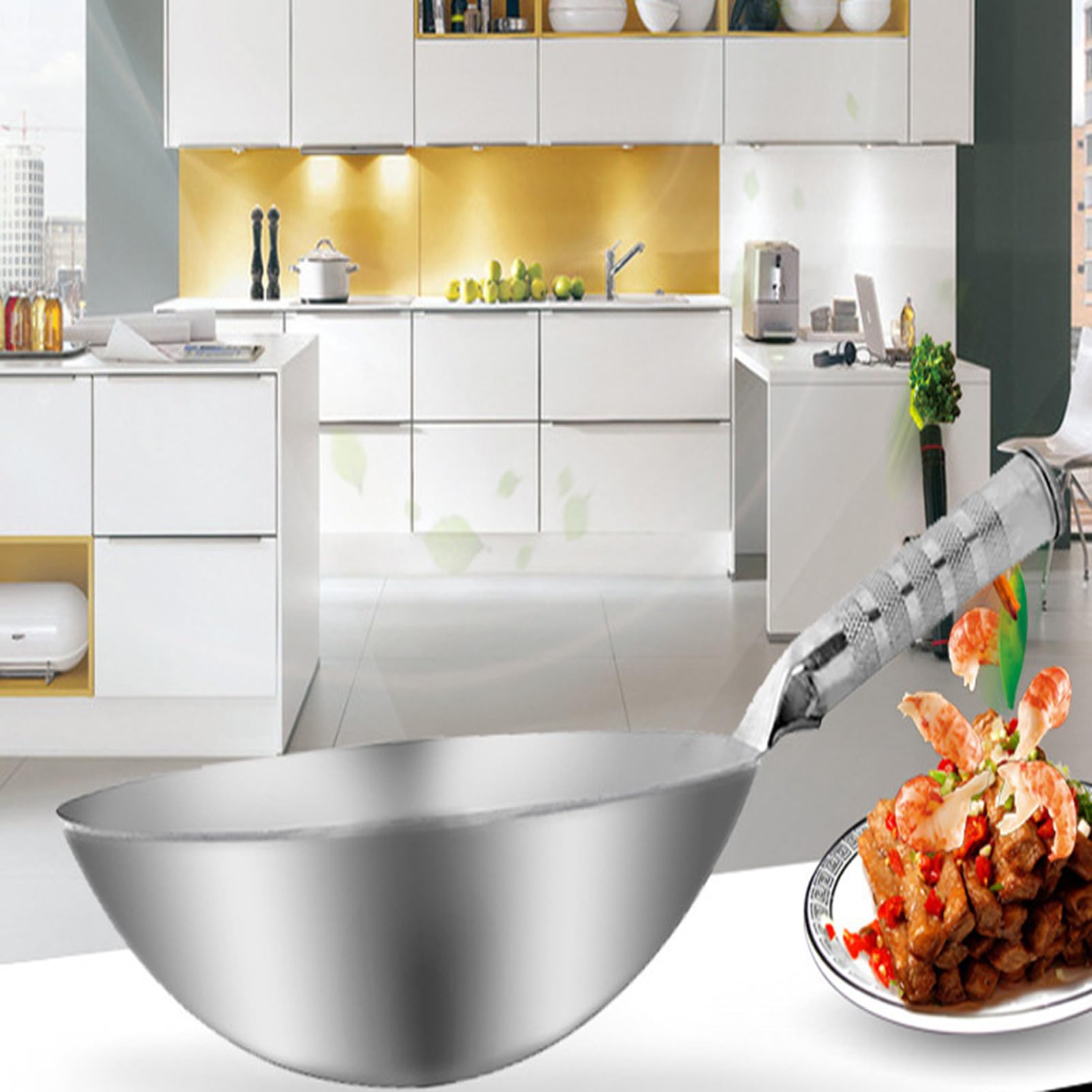 Wok Poêle 30 cm, sautés avec couvercle, wok en acier au carbone et wok antiadhésif, sans produits chimiques, wok chinois pour induction, électrique, gaz, tous feux