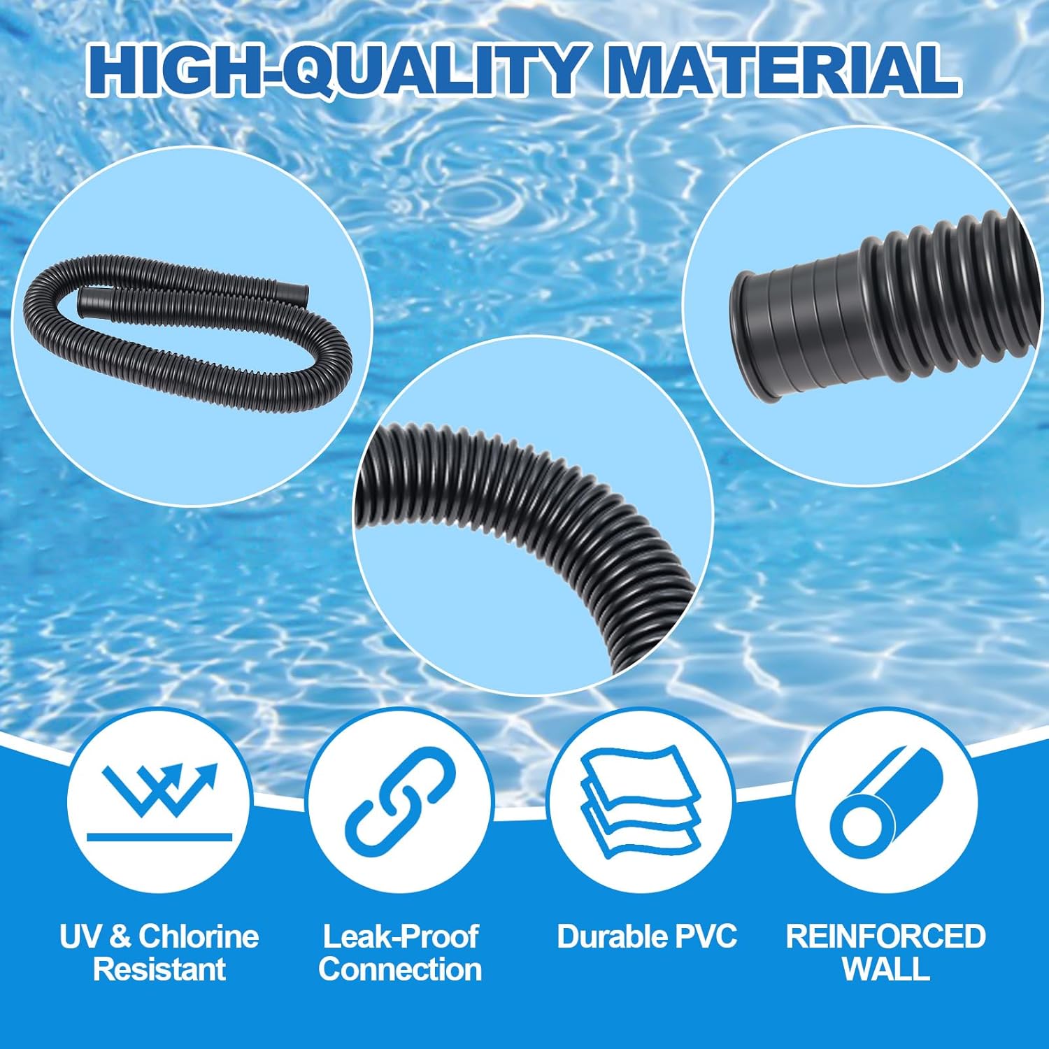 Swimming Pool Replacement Hose 1.25'' for Above Ground Pools compatible with Intex Models 300 GPH, 530 GPH, 800 GPH Pool Pump, 41'' Long, Pool Pump Replacement Hose (Black, 3 Set)
