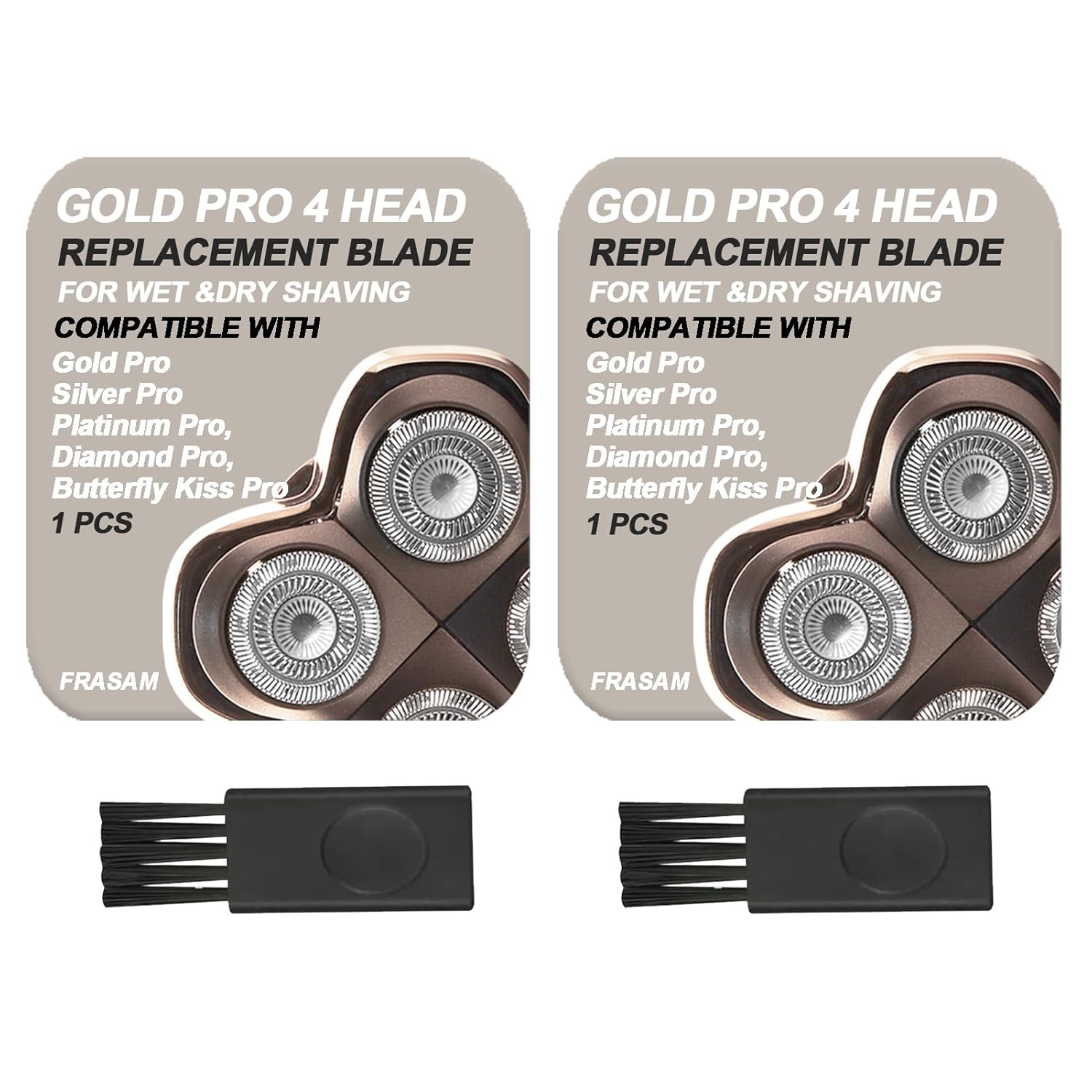 2 Pack Gold Pro 4 Head Replacement Blades for Skulls Head Shavers, Compatible with Pit Bulls Gold Pro, Platinum Pro, Silver Pro, Diamond Pro, Butterfly Kiss Pro Series…