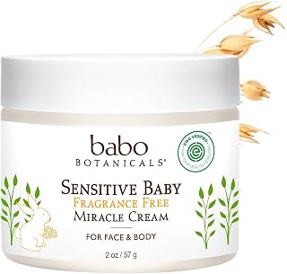 Babo Botanicals Sensitive Baby Fragrance-Free Miracle Cream - Face & Body Moisturizer - For Sensitive Skin - Calendula, Shea Butter, Coconut Oil - EWG Verified - Fragrance-Free - For Babies & Kids