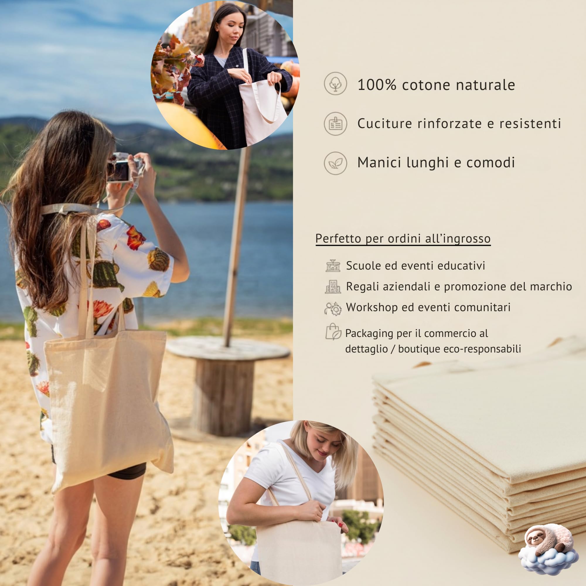 Cloud Pillow Sac in cotone 38 x 42 cm – borsa per la spesa in 100% cotone 144 g/m², non stampata per il fai-da-te (DIY) – pratica per l’uso quotidiano – OEKO-TEX Standard 100