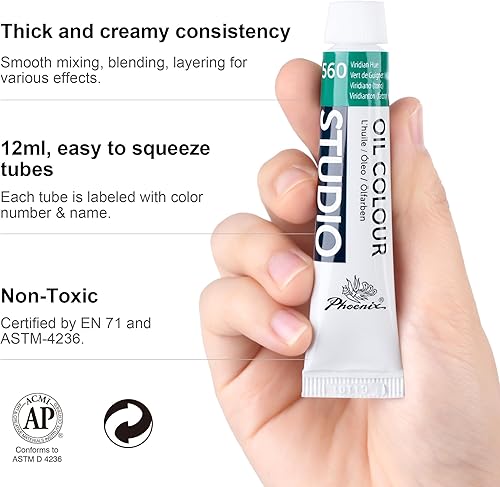 Miniatura 3 de PHOENIX Juego de pintura al óleo, tubos de 36 x 0.4 fl oz0.4 fl oz, pinturas a base de aceite no tóxicas para pintura de lienzo, suministros de arte