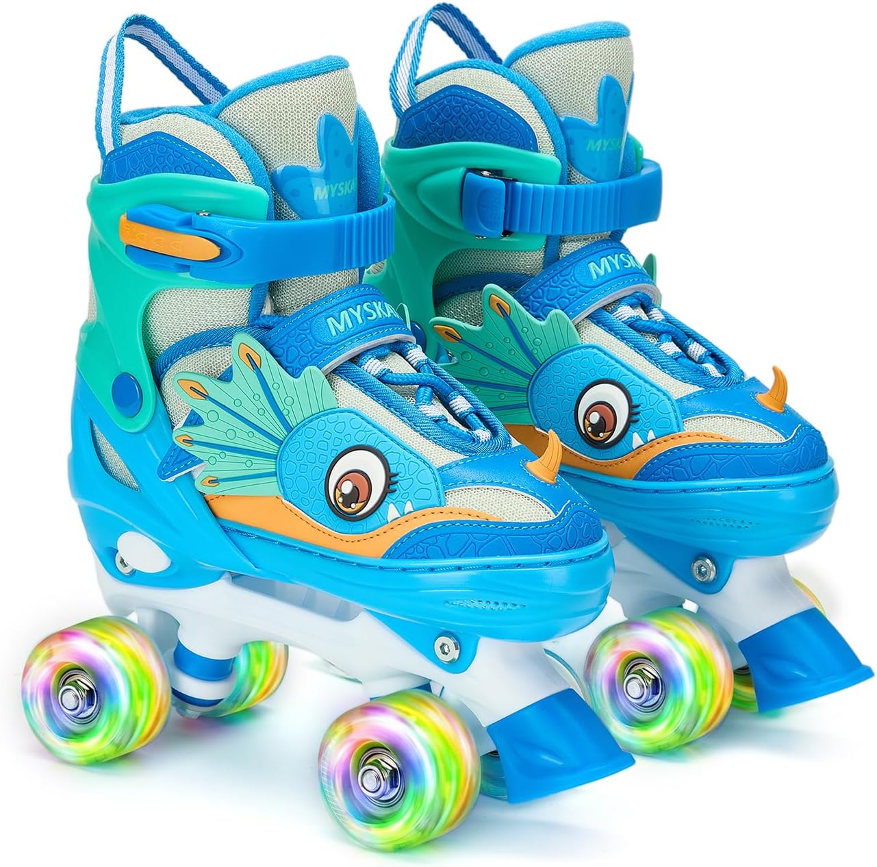 Dinosaur Quad Skates for Girls Boys Ages 3-5 5-8 6-12 Size Adjustable