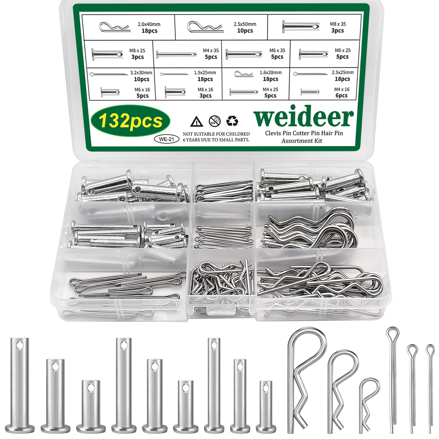 100-Piece 16-Size Black Cotter Pin & Clevis Pin Assortment Kit – M2 To M12, Zinc-Plated Carbon Steel R Clips & Hair Pins For Automotive & Mechanics