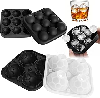 2 Pieces Ice Cube Mold Silicone with Lid, 9 Compartments and 4 Compartments Football Ice Ball Mold BPA Free, Silicone Mold Ice Cube Ball Round for Whiskey, Cocktails, Wine, Juice and Bourbon