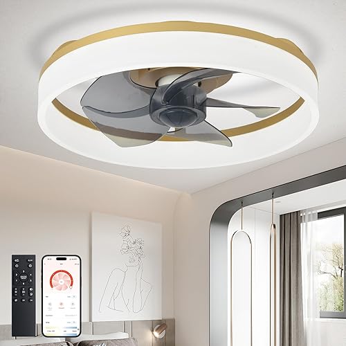 Ventilador de techo LED DLLT con luz Fandelier moderno de perfil bajo de montaje empotrado de 16 pulgadas con aplicación y control remoto - Lámpara