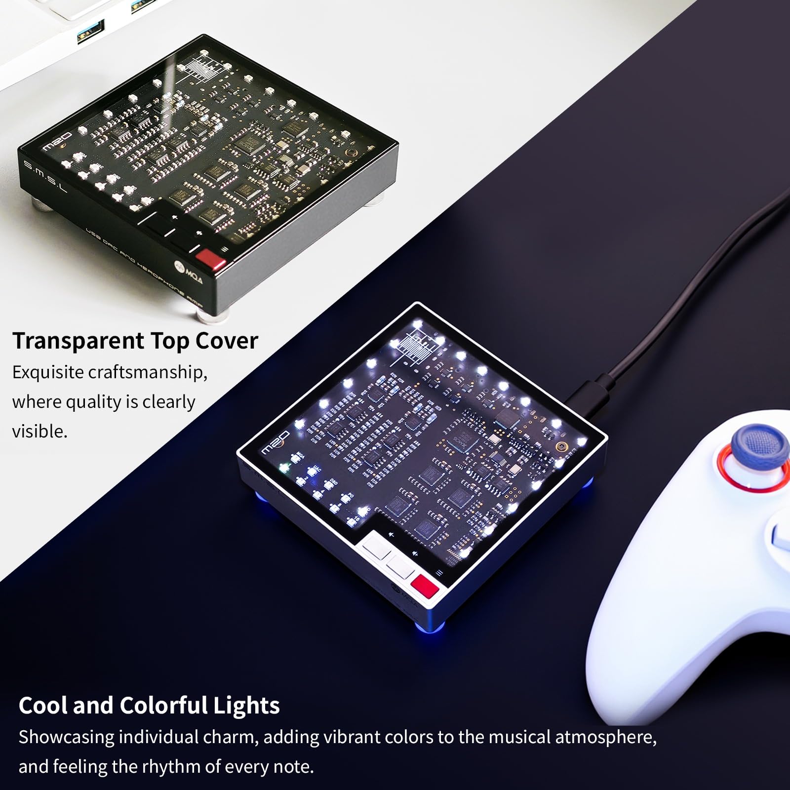 SMSL M20 MQA MQA-CD DAC & Amplificatore per cuffie USB2.1 USB2.2 XU316 768kHz/32Bit DSD256 Gaming DAC PCM Filtro USB DAC 3,5 mm e 4,4 mm Jack per cuffie Mini decoder audio argento