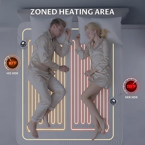 King Size Electric Heated Mattress Pad - Bed Warmer with Memory & Preheat Functions, 12 Heat Settings Dual Control for 1-12 Hours Auto Off, Lighted Button(Air Layer,Queen)