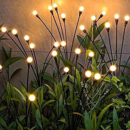 Lushlyf Warm White Firefly Whispers Solar Charge System Waterproof Garden Lights for Outdoor Garden Decoration|Pack of 2 Bunch (Each Bunch - 8 Light Bulb Sticks)