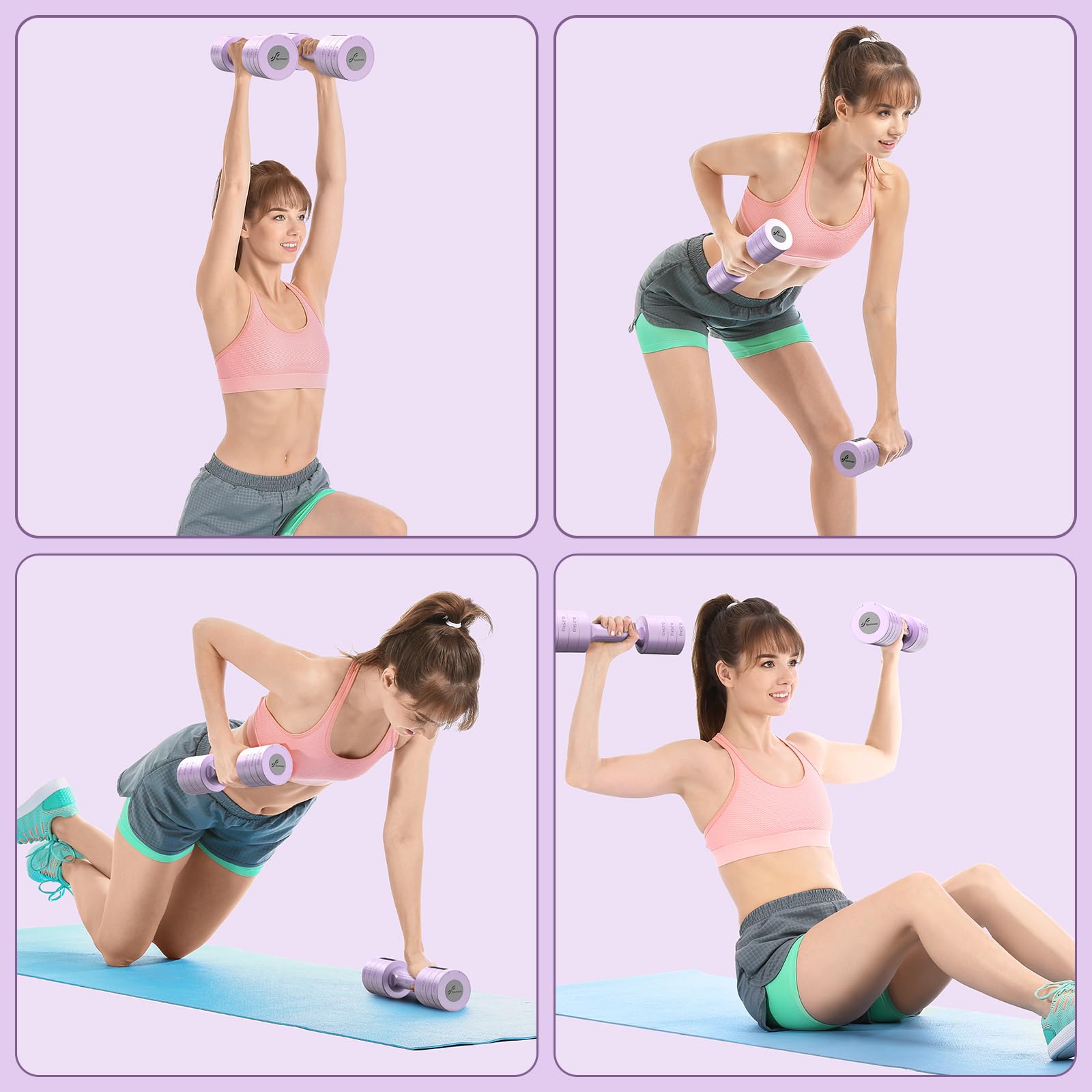 Sportneer Juego de mancuernas ajustables: cada una de 1 kg/1,5 kg/2 kg/2,5 kg (2 kg a 5 kg por par), juego de mancuernas 4 en 1 para mujer, pesas para mujer, par de mancuernas ajustables para gimnasio