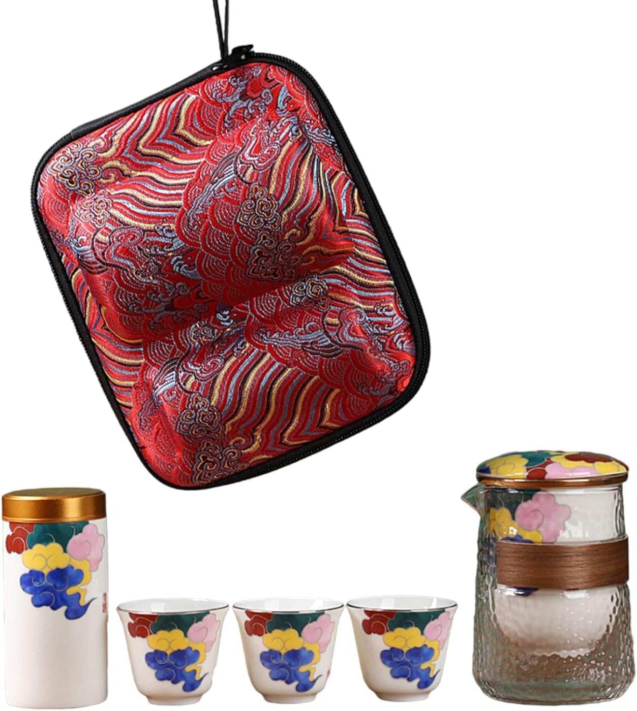 Chiński przenośny zestaw do herbaty Kungfu, ręcznie robiony czajniczek ceramiczny, 1 czajniczek, 3 filiżanki do herbaty piękny zestaw do herbaty dobre prezenty biznesowe, A