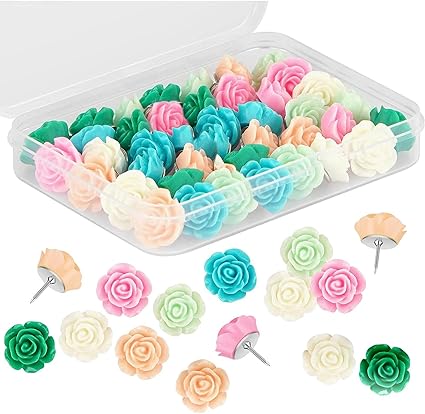 Amazon Co Jp コルクボード用の可愛い画鋲 コルクボード用のバラの形をしたカラフルな色の押しピン オフィス 学校 個人用のかわいい画鋲 壁の装飾のための6色の花の画鋲 文房具 オフィス用品