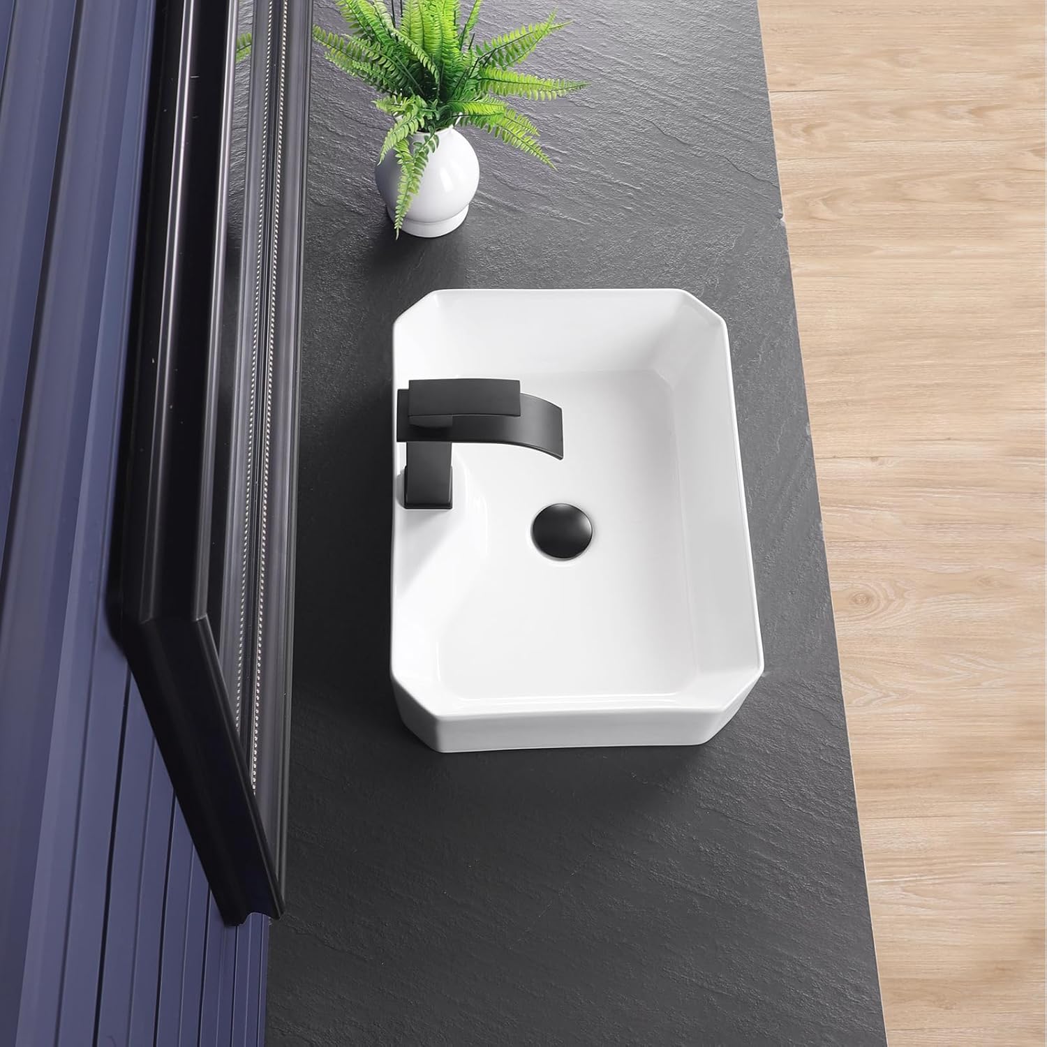 Vessel Sink 20"x15" Rectangular Bathroom Sink Modern White Porcelain Ceramic Above Counter Drop-in Vanity Sink for Bathrooms Art Basin with Faucet Hole