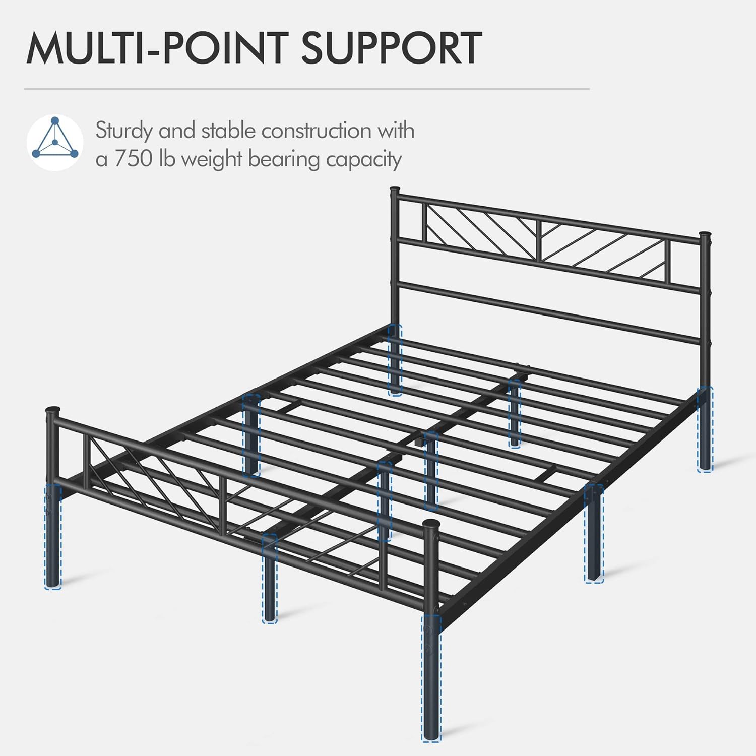 Yaheetech Full Size Bed Frame Metal Platform with Durable Supports, Mattress Foundation with Arrow Design Headboard Storage Clearance. Easy Assembly, No Box Spring Needed, Black - Image 7