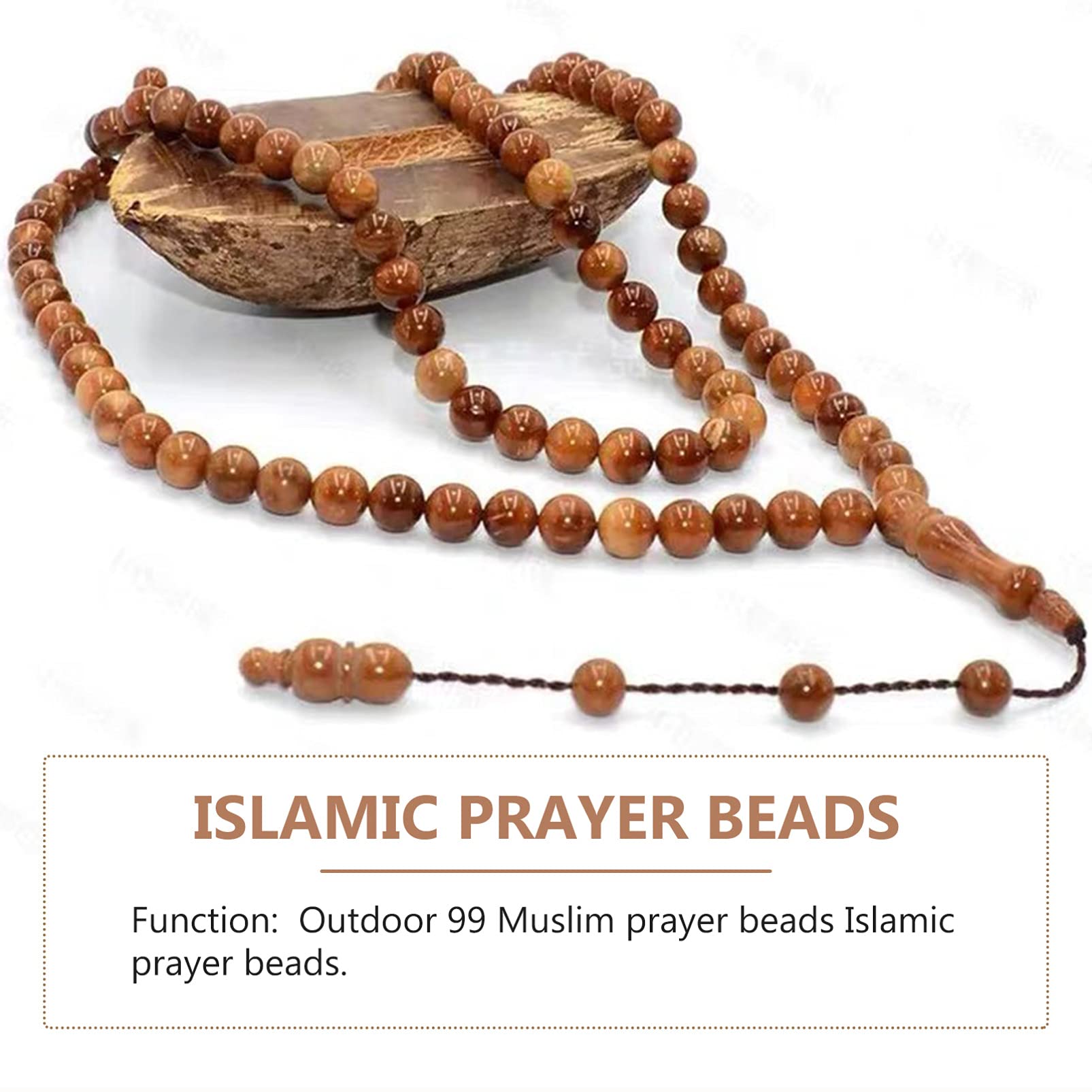 BESPORTBLE Collar de oración del Islam Masbaha 99 perlas de madera auténticas de Indonesia, cuentacasos, cuentas de zigzar, cuentas de oración, rosario, musulmanes, tasbih Misbaha, 6 mm