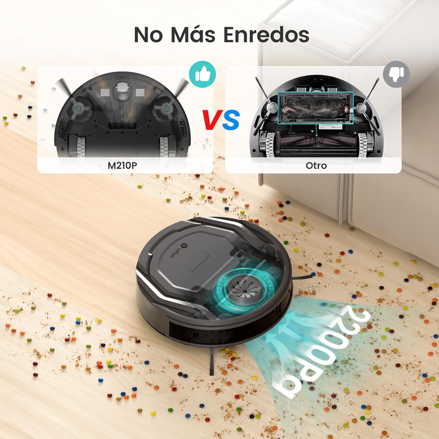LEFANT M210P Robot Aspirador 2200Pa, Aspirador Robot Autonomía de 120 Min, WiFi/App/Alexa, Sensor de Anticolisión/Caída Navegación Inteligente, Delgado y Silencioso, 6 Modos de Limpieza 3