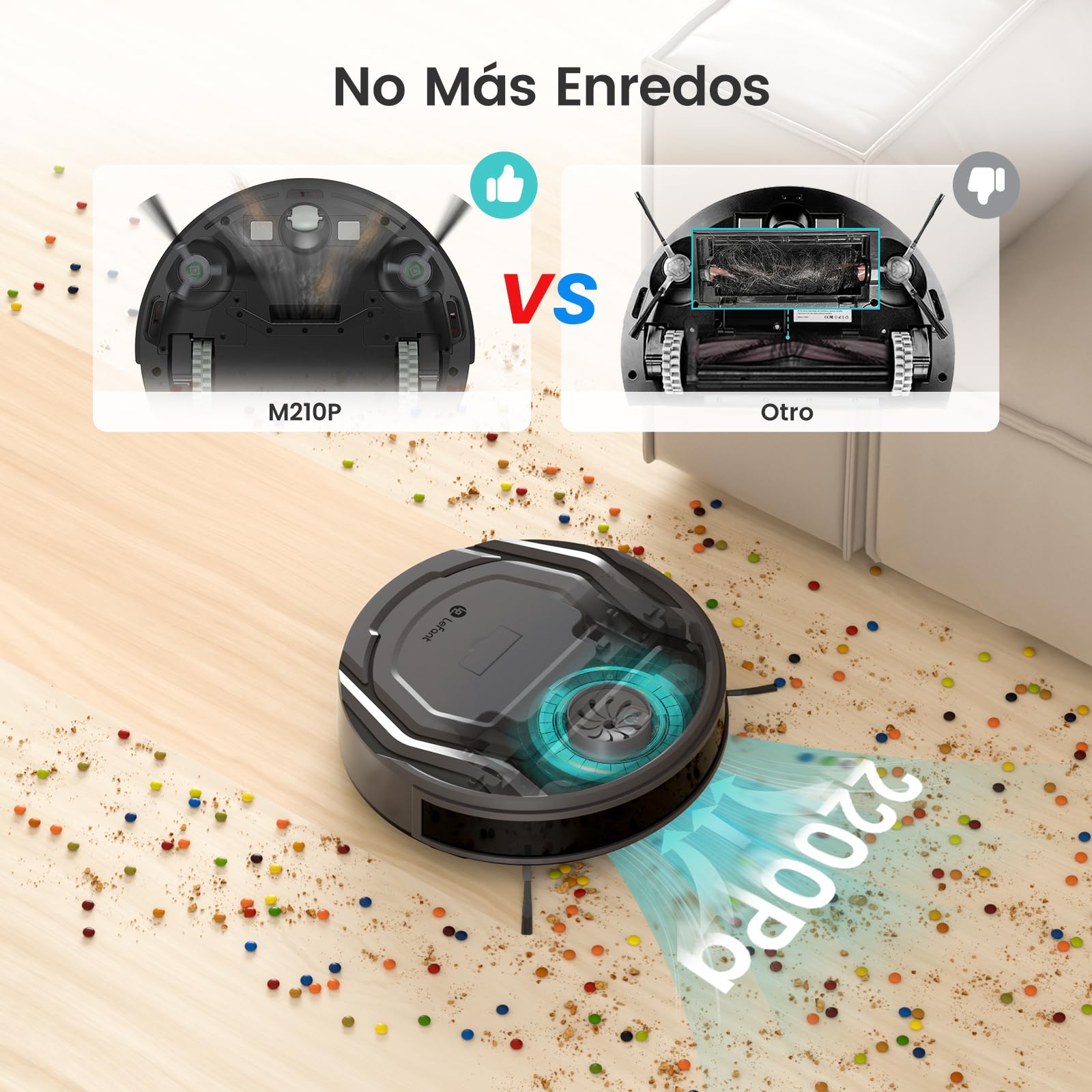 Lefant Robot Aspirador 2200Pa, Aspirador Robot Autonomía de 120 Min, WiFi/App/Alexa, Sensor de Anticolisión/Caída Navegación Inteligente, Delgado y Silencioso, 6 Modos de Limpieza M210 Pro