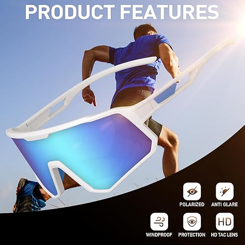 Miniatura 5 de Gafas de sol de ciclismo para hombres y mujeres, gafas de sol deportivas polarizadas con protección UV para ciclismo, correr, béisbol