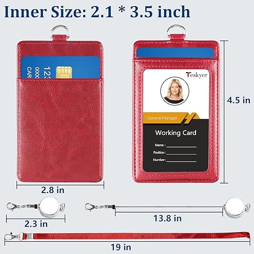 Miniatura 101 de Teskyer - Soporte para tarjetas de identificación con cordón, soporte de cuero para tarjetas de identificación, portatarjetas con cordón, vertical