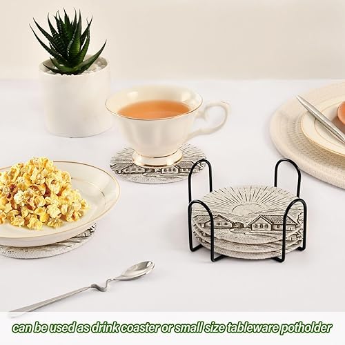 Miniatura 6 de Drink Coasters Absorbent Set with Holder 6 Pack Coasters for Drinks Table Coasters Posavasos para Mesa Village Fields Sun Farm
