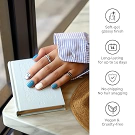 Semi Cured Gel Nail Strips - NAILOG 34 Pcs Gel Nail Stickers Buy 2 Get 1 UV Light | Long Lasting Nail Wraps with Glossy Gel Finish Blue, Azure Mosaic