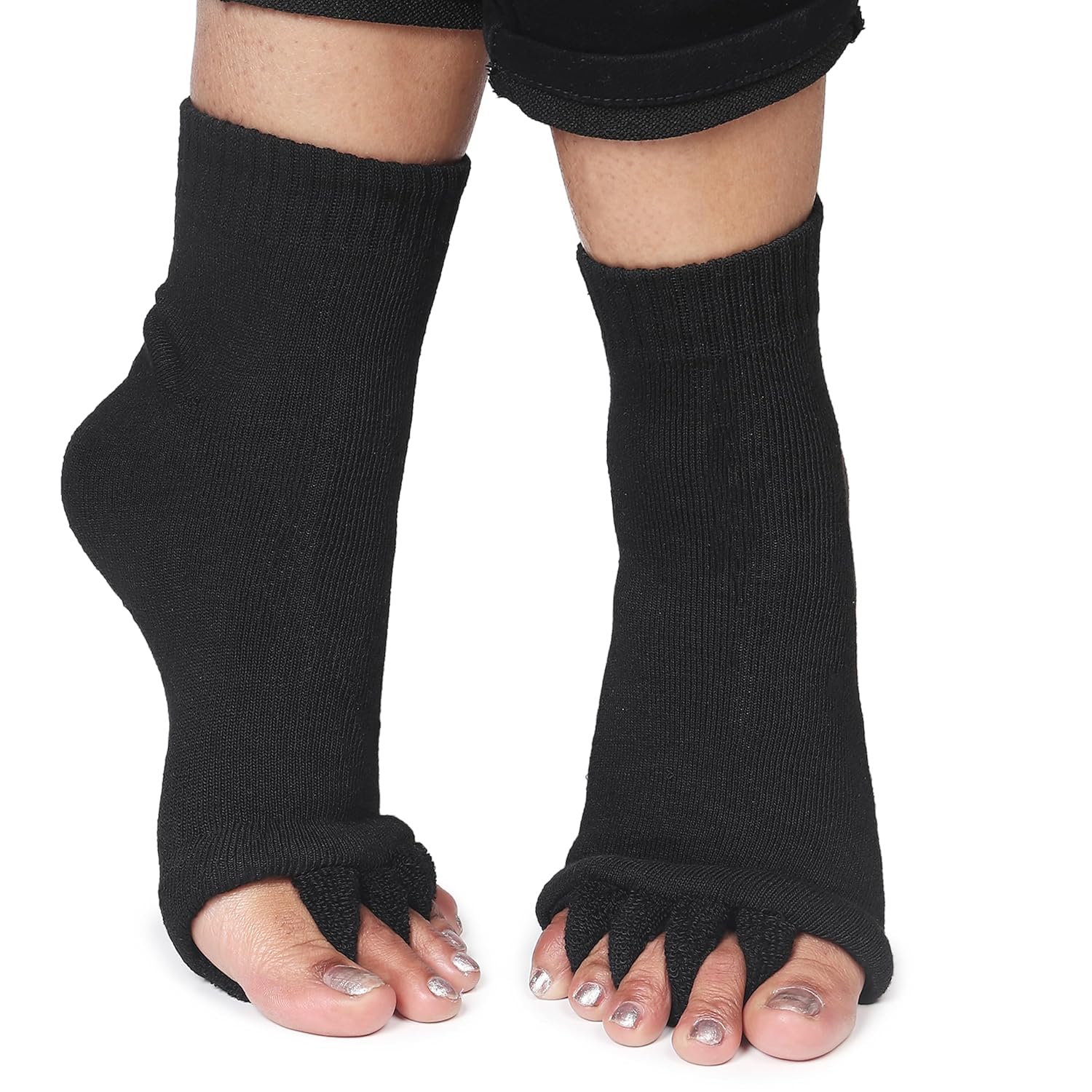 KAYORA Foot Alignment Socks Toe Separator Support Compression Black Pain Relief Neuropathy Heel Leg Comfort Women Men Finger Design Stretch Therapy Everyday Wear (PACK OF 1)-image-45