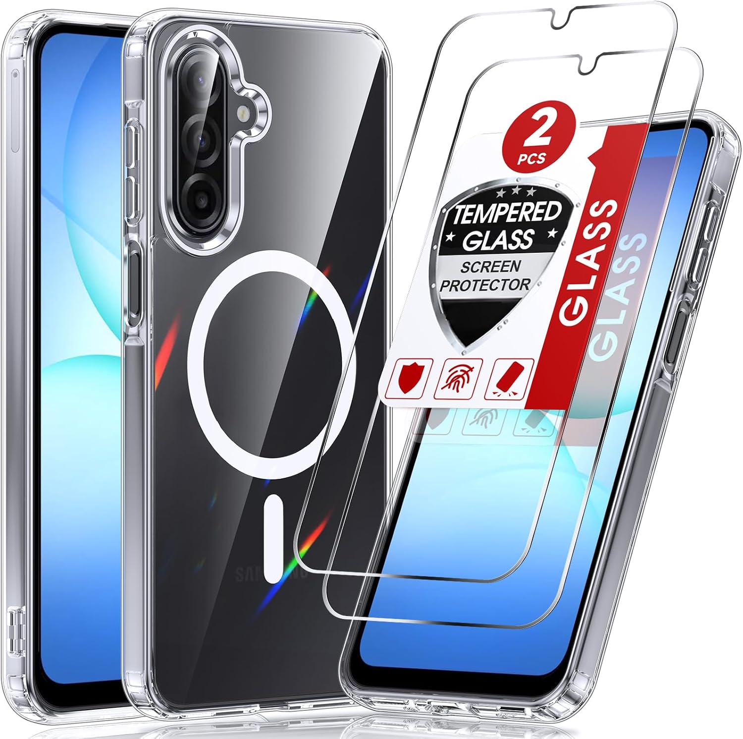 LeYi for Samsung A17-Case: Galaxy A17 5G Case with Screen Protector X2, Samsung A17 5G Case, Protective Magnetic Anti-Yellow Cell Phone Cover, Etui, Coque for Samsung Galaxy A17 5G, A 17, Transparent