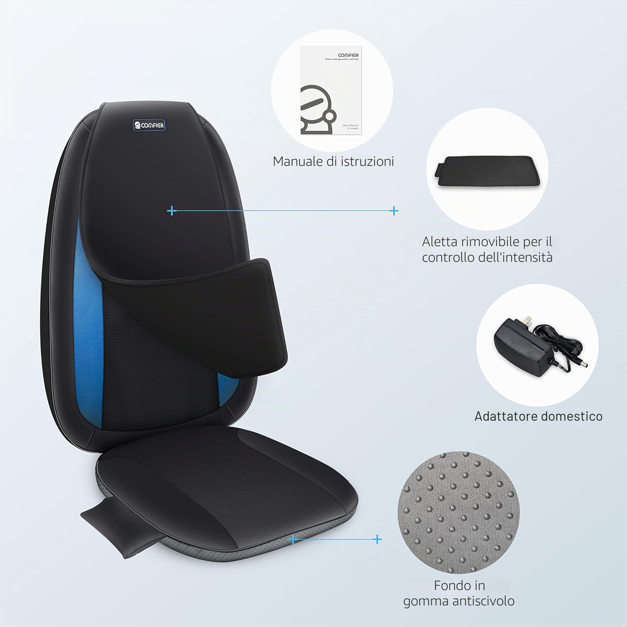 Comfier Shiatsu Massaggiatore Schiena con Calore - Cuscino Sedile Massaggiante con Impastamento Tessuto Profondi, Massaggiatore Elettrico per corpo a Casa o da Ufficio