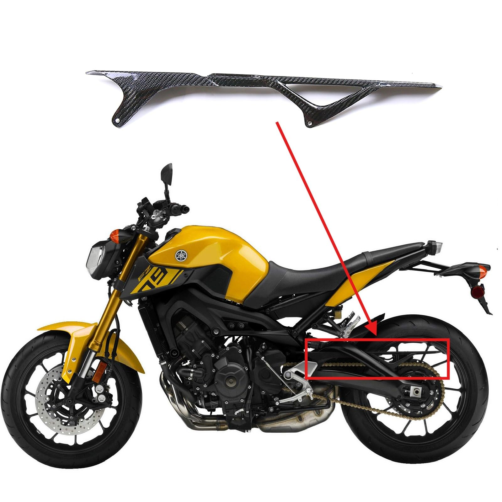 HEINMO Parafango Posteriore In Fibra Di Carbonio 3K Per Yamaha MT-09 / FZ-09 (2014-2020) E XSR 900 (2017-2021) | Parafango Moto In Autoclave, Leggero E Resistente Ai Raggi UV | Twill Lucido - 5