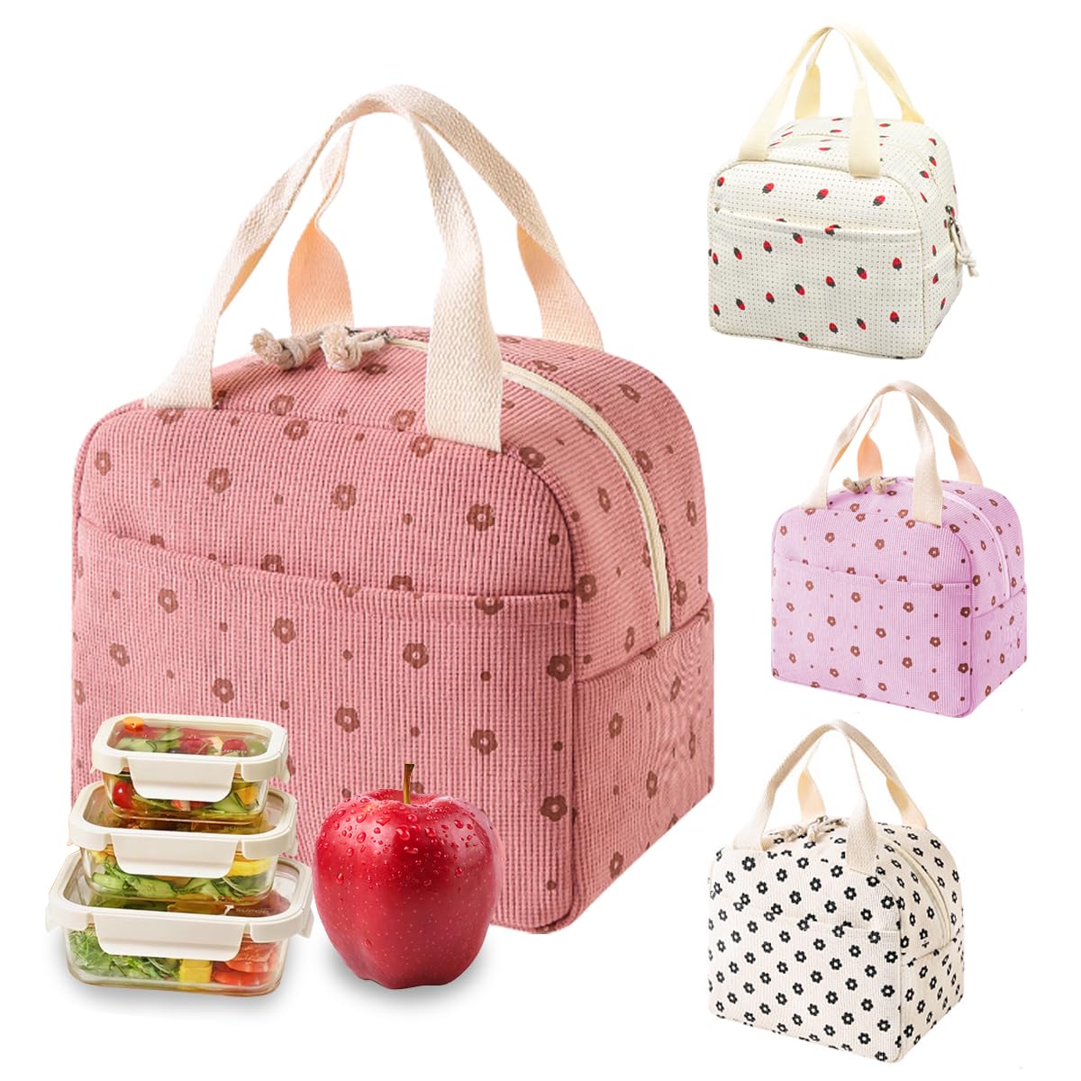 SHSMPXOY Lunch Bags for Women Large Capacity Corduroy Insulated Lunch Bag for Adults Kids, 10L Thermal Tote for Work School Picnic, Leak Proof Cooler Bag with Handle Lunches Organizer